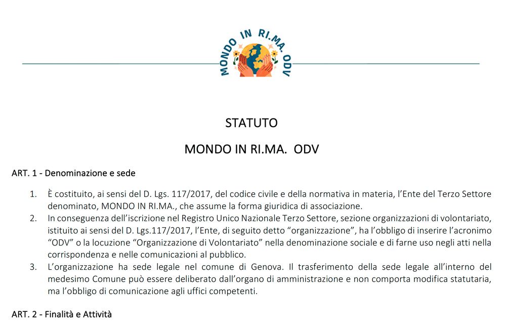 Statuto Mondo in RI.MA. ODV